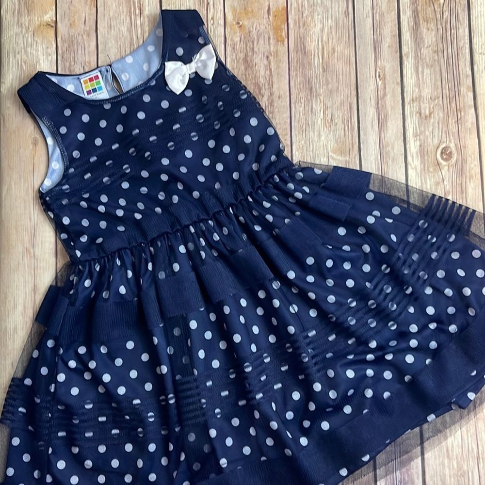 Healthtex toddler blue and white polka dot dress - 4T